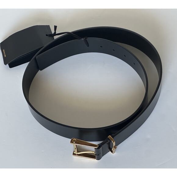 Versace Gold Buckle Black Calf Leather Belt 90 (36) Italy 1011124 NWT - Picture 6 of 14